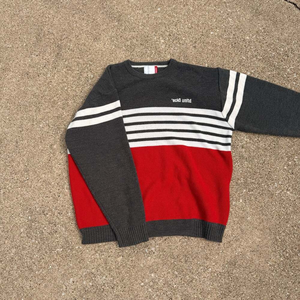 Ecko Unltd. XL Men's Acrylic Ski Sweater Gray Red With White Stripes - Red Descr